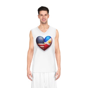 American Flag and Philippine Flag Heart and Hands Basketball Jersey