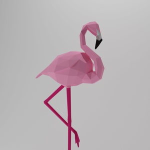 Low-Poly Papercraft Template of Flamingo