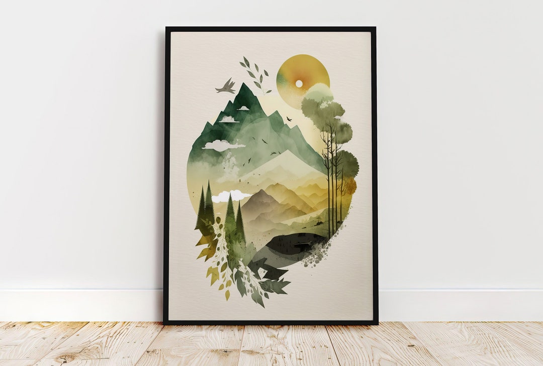 Nature Inspired Watercolor Mountains Wall Art Etsy