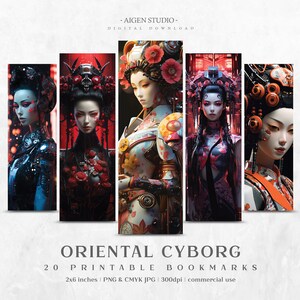 Bookmarks 20 Oriental Cyborg Designs | Printable Bookmarks digital download, Sublimate Cricut Silhouette print and cut