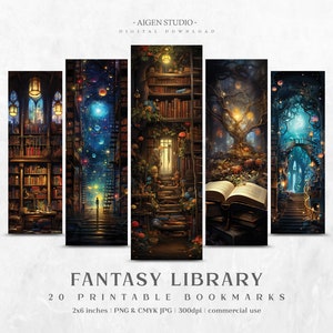 Bookmarks 20 Fantasy Library Designs | Printable Bookmarks digital download, Sublimate Cricut Silhouette print and cut