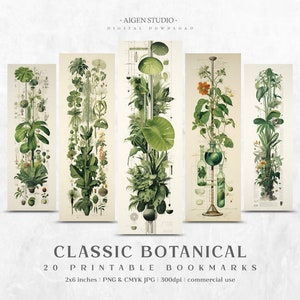 20 Classic Botanical Bookmark Designs | Printable Bookmarks digital download, Sublimate Cricut Silhouette print and cut