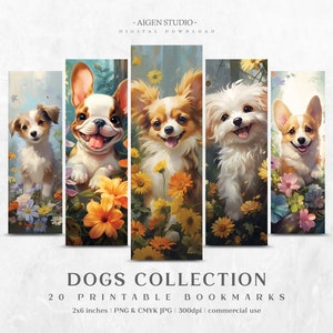 Bookmarks  20 Cute Dog Designs | Printable Bookmarks digital download, Sublimate Cricut Silhouette print and cut