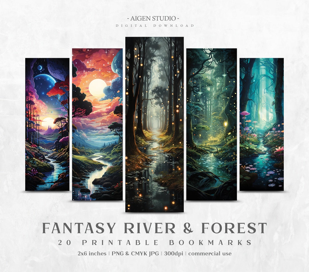 Bookmarks Fantasy River & Forest 20 Designs | Printable Bookmarks ...