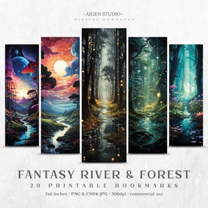 Bookmarks Fantasy River & Forest 20 Designs | Printable Bookmarks digital download, Sublimate Cricut Silhouette print and cut