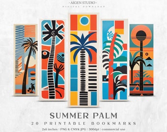 Bookmarks Abstract Summer Palm 20 Designs | Printable Bookmarks digital download, Sublimate Cricut Silhouette print and cut