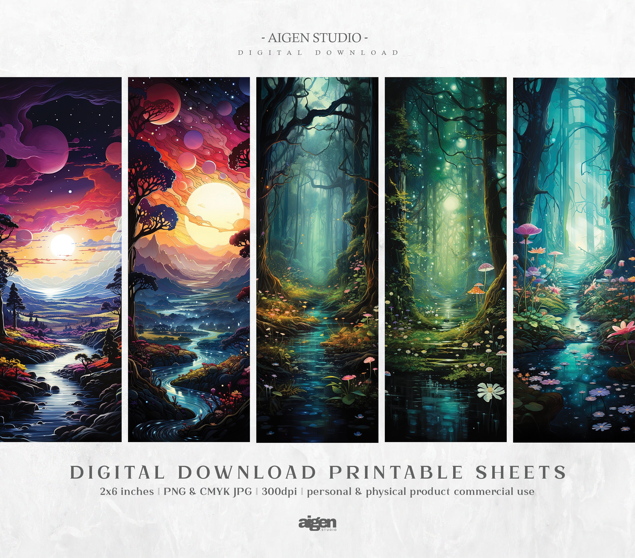 Bookmarks Fantasy River & Forest 20 Designs Printable Bookmarks Digital ...