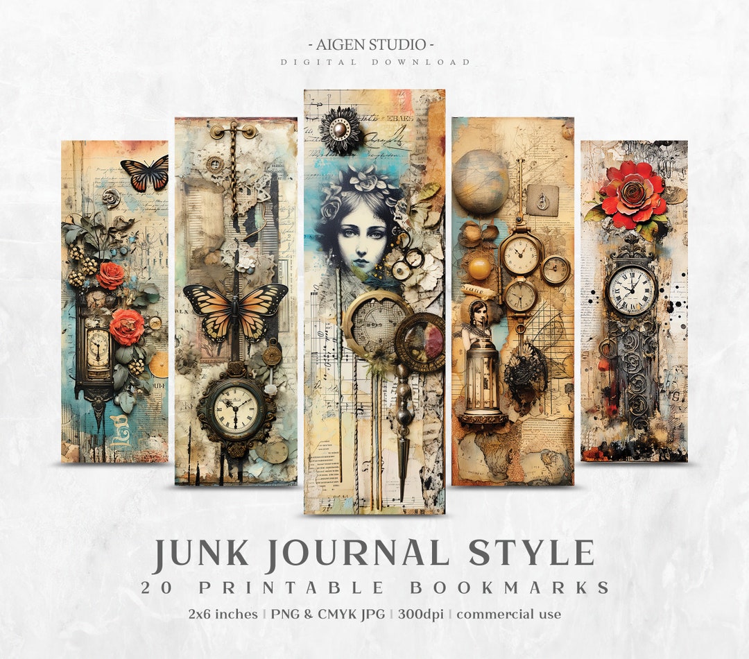 Bookmarks Junk Journal Style 20 Designs | Printable Bookmarks Digital ...