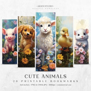 Bookmarks  20 Cute Animals Designs | Printable Bookmarks digital download, Sublimate Cricut Silhouette print and cut
