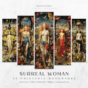 Bookmarks 20 Surreal Woman Designs | Printable Bookmarks digital download, Sublimate Cricut Silhouette print and cut