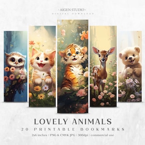 Bookmarks  20 Lovely Animals Designs | Printable Bookmarks digital download, Sublimate Cricut Silhouette print and cut