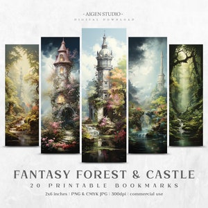 Bookmarks Fantasy Forest and Castle 20 Designs | Printable Bookmarks digital download, Sublimate Cricut Silhouette print and cut