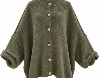 Oversized Cardigan Women, Modest Wool Mohair Sweater, Chunky Knit Cardigan, Cozy Button Up Sweater, Loose Fit Winter Knitwear