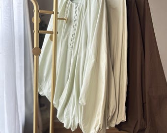 100% Cotton Modest Top for Women, Oversized Balloon Sleeve Blouse, Loose Flowy Muslim Hijabi Shirt