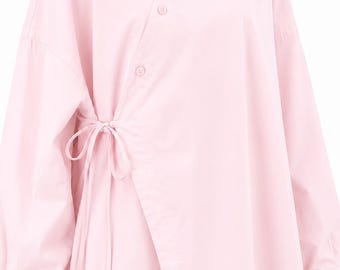 Premium Oversized Cotton Modest Wrap Blouse | Asymmetrical Cotton Shirt | French Style Modest Top | Oversized Button-Up Tunic | Muslim Women