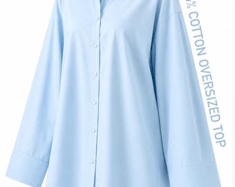 Oversized Cotton Summer Top for Women | Modest French Style Tunic     Modest Cotton Summer Top | Lightweight Oversized Blouse