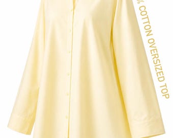 Oversized Cotton Summer Top for Women | Modest French Style Tunic     Modest Cotton Summer Top | Lightweight Oversized Blouse