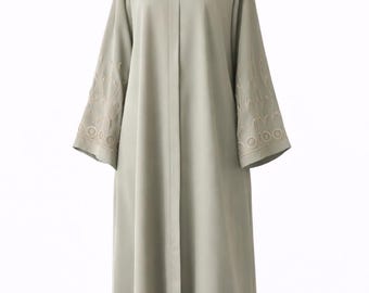 Elegant Lightweight Abaya Dress Women | Modest Dinner Abaya Long Sleeve | Minimalist Embroidered Abaya | Loose Fit Modest Maxi Dress USA