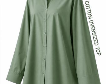 Oversized Modest Cotton Top for Women | Breathable Summer Tunic     Oversized Cotton Blouse | Modest Long Sleeve Summer Top