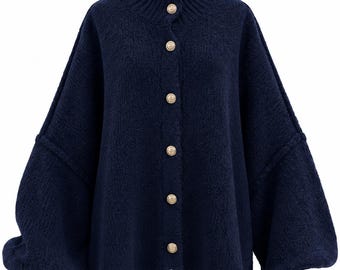 Oversized Knit Cardigan, Women’s Wool Mohair Sweater, Modest Chunky Cardigan, Cozy Fall Winter Sweater, Loose Fit Button Knit Top