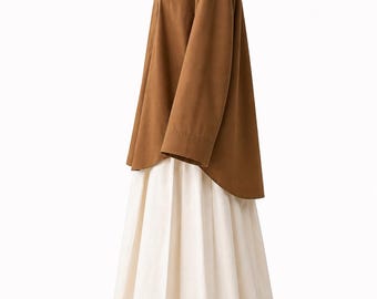 Modest Cotton Shirt Women Oversized Tunic Top Long Sleeve Button Down Loose Fit Hijabi Outfit Minimalist Shirt