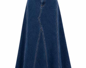 Cotton Denim Maxi Skirt • Modest Long Jean Skirt • High Waist A-Line Denim Skirt • Everyday Casual Maxi Skirt • Muslim Modest Clothing • Wom