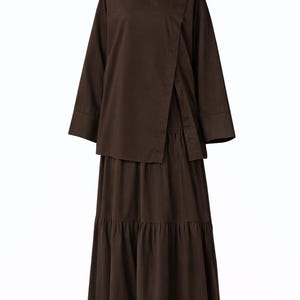 modest brown dresses for women Modest Muslim Women's Ruffled Shoulder Maxi Dress main image 1