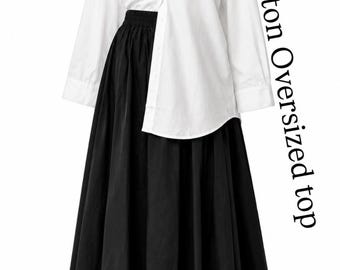 Oversized Cotton Blouse Modest Women | Loose Fit Modest Top Long Sleeve | Casual Minimalist Summer Shirt | Muslim Modest Clothing USA