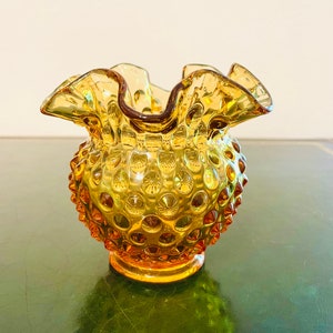 Fenton Amber Ruffled Hobnail Dish