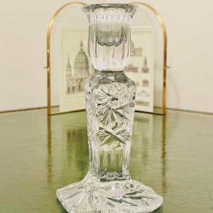 Single Czech Candle Holder Bohemian Cut; Crystal Vintage Candlestick (Single)