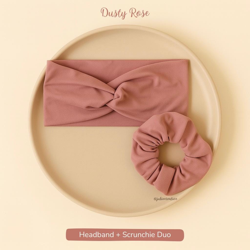 Dusty Rose Headband & Scrunchie Set – Soft Twist Headband  display picture 1