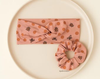 Playful Bug Parade Headband & Scrunchie Set – Soft Twist Headband, Handmade Accessories for Women