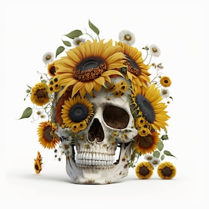 Skulls & Sunflowers Art Print 3 - Sunflower Art - Instant Digital Download - Skull Art - Printable Wall Art - Modern Art - Home Decor