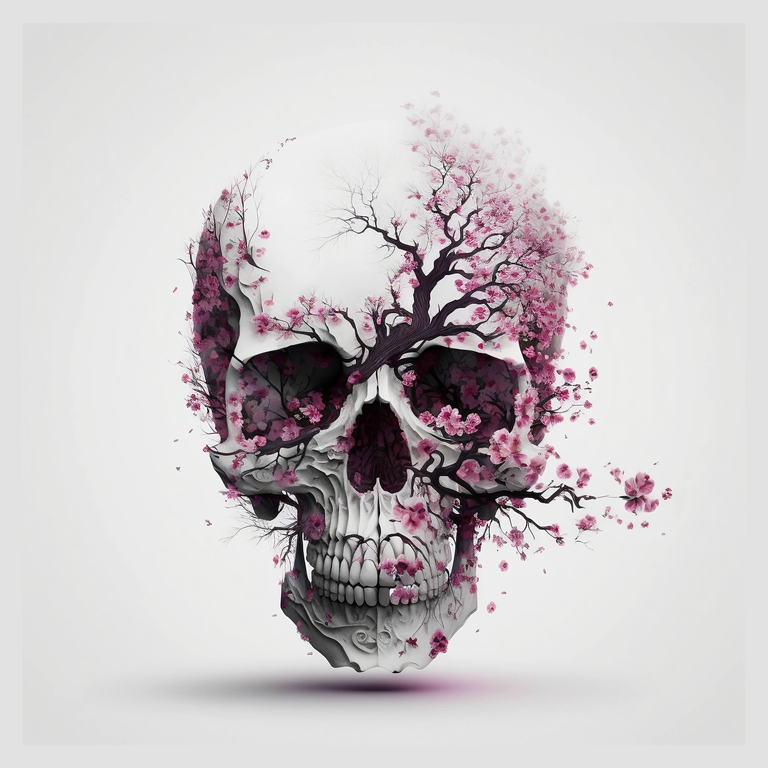 Skulls & Cherry Blossoms Art Print 1 - Floral Art - Instant
