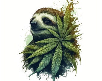 Sloth Wall Art Print 4 - Sloth Stoner - Original Sloth Art - Digital Download - Sloth Marijuana Gift - Printable Poster - Animal Pop Art