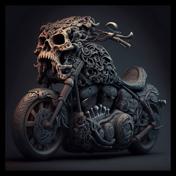 Skulls Motorcycles Art Print 1 Biker Art Instant Digital