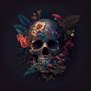 Skulls &amp; Flowers Art Print 7 - Floral Art - Instant Digital Download ...