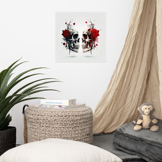 Skulls & Roses Art Print 2 - Rose Art - Instant Digital