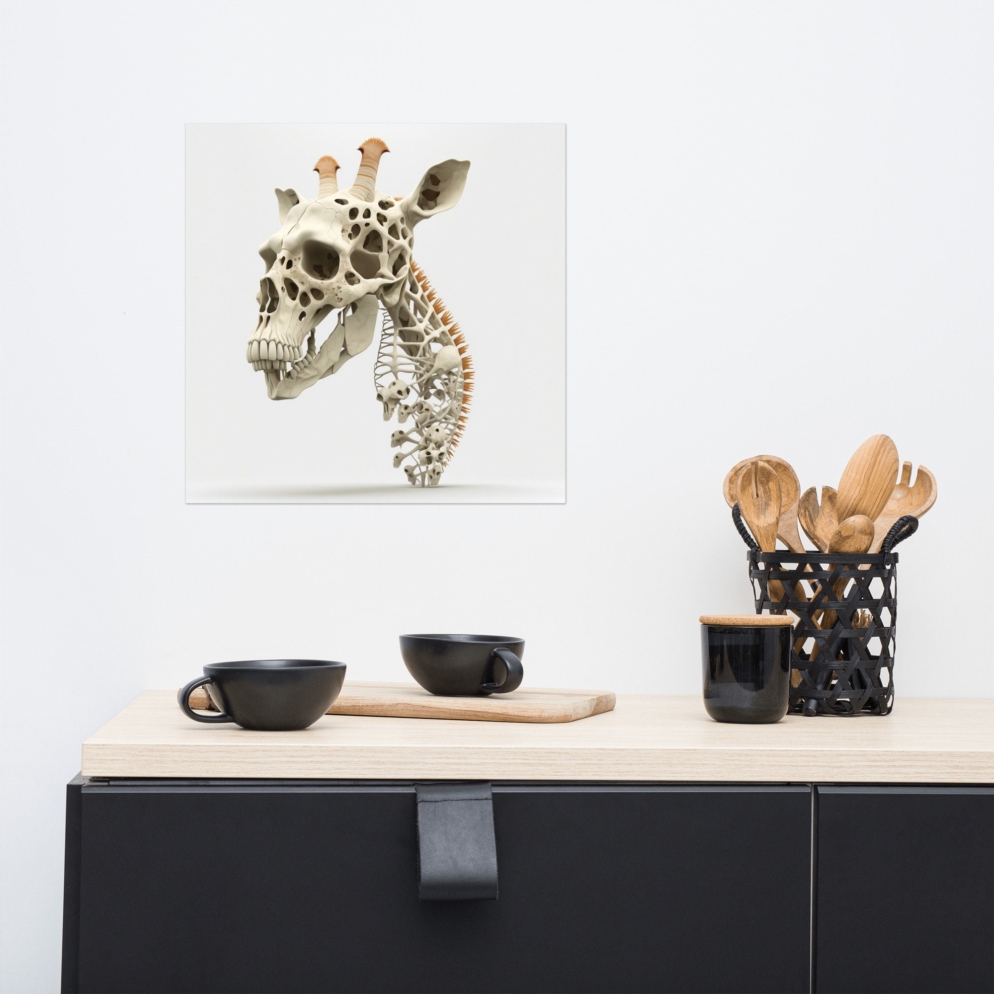 Furrybones Sitting Giraffe Kirin Skull Face Figurine With Baby Giraffe - Collectible Decor