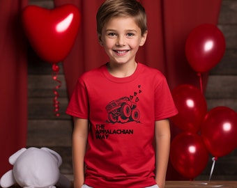 Monster Truck Hearts Valentine's Day The Appalachian Way Boy Short Sleeve TShirt | kid shirt valentines day, valentines day shirts for boys