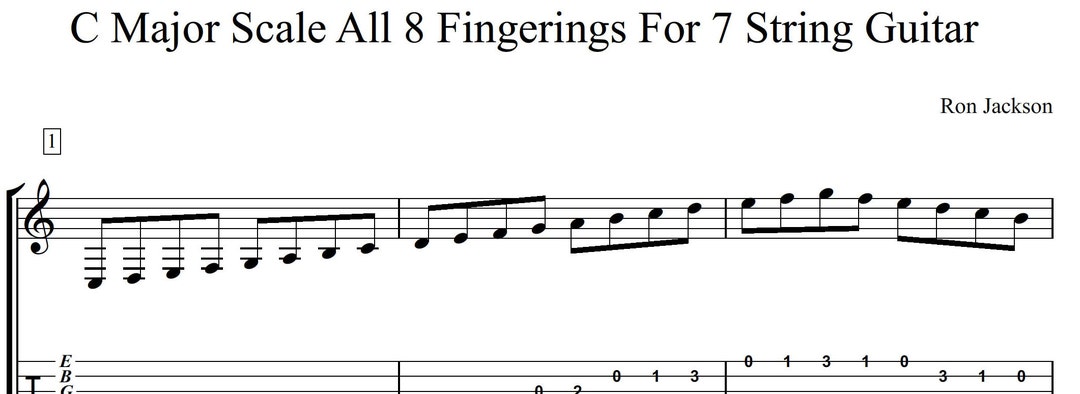 7 String Guitar C Major Scale Lesson – Sheet Music & Tabs - Etsy