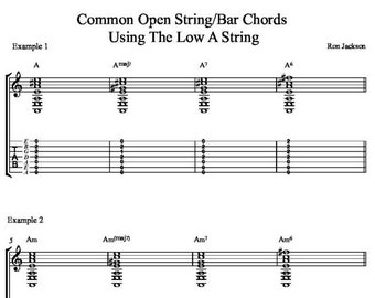 Acordes de guitarra de 7 cuerdas y líneas de bajo en La grave / PDF y tablaturas