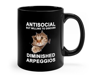 Taza de gato tímido guitarrista / Regalo divertido de música jazz