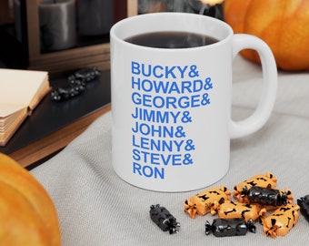 Taza de café inspiradora con grandes guitarristas de jazz de siete cuerdas