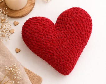 Red Velvet Crochet Handmade Heart Pillow, Valentine's Day Plushie
