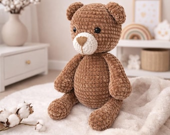 Handmade Crochet Teddy Bear Plush, Amigurumi Stuffed Animal Toy, Baby Shower Gift, Nursery Decor