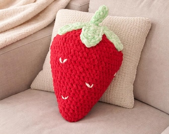 Crochet Strawberry Pillow - Handmade Strawberry Plush Home Decor , Kids room decor , Birthday gift