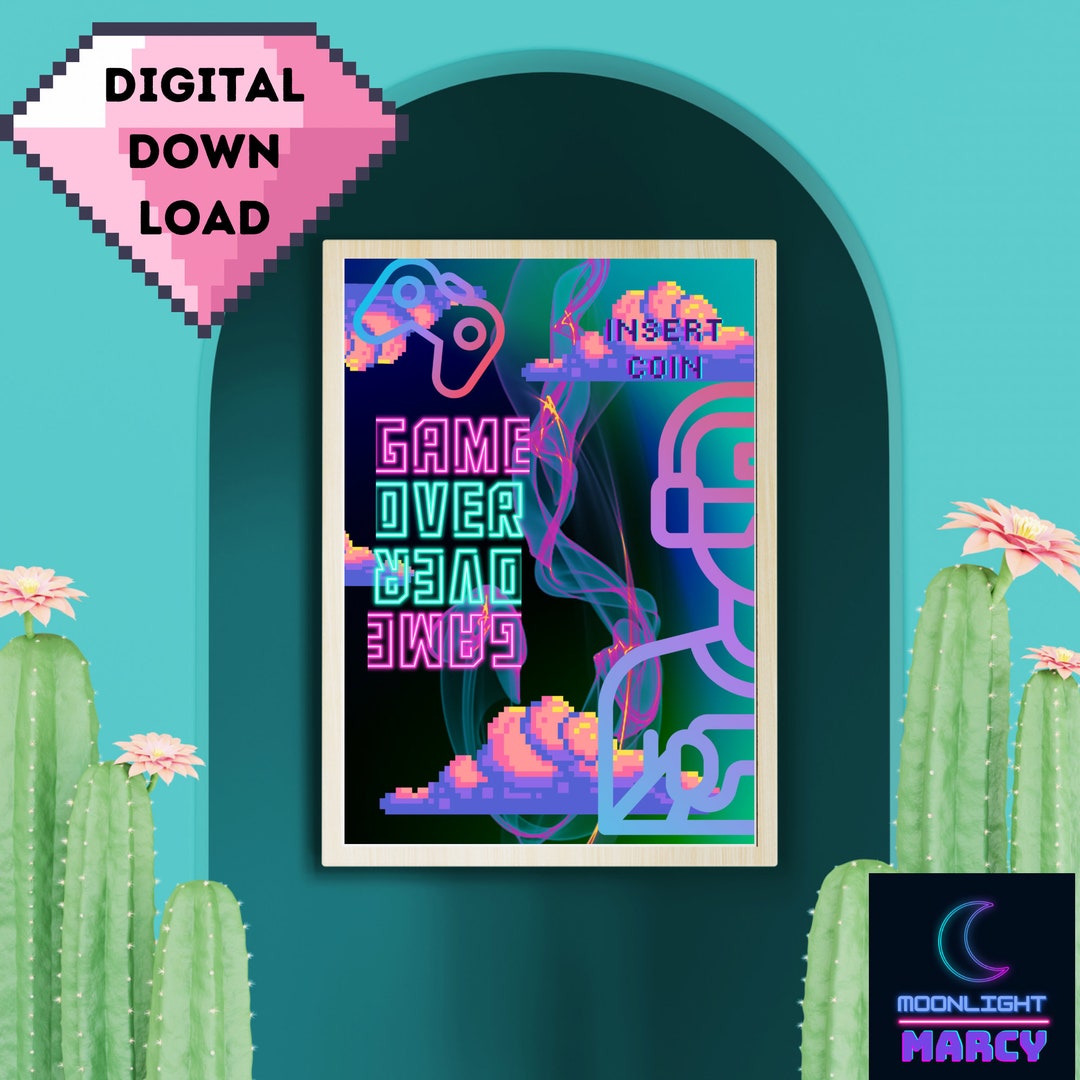Game Over Digital Wall Art Gamer Wall Decor Gaming Poster Etsy