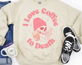 Skeleton Coffee Sweatshirt, Iced Coffee Gift for Her, Unisex Heavy Blend Crewneck, Coffee Lover Jumper, Skeleton Sweatshirt