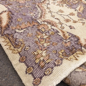 4x7 Rug 4x7 White purple rug 4x7 Turkish Rug 4x7 Oushak Rug,Turkish Kitchen Kids Entry Living Room Bedroom Wool Rug,Home Decor,3.11x.6.11 Ft